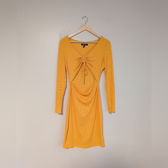 BCBG Paris Yellow Ribbed Bodycon Dress - Picture 1 of 4